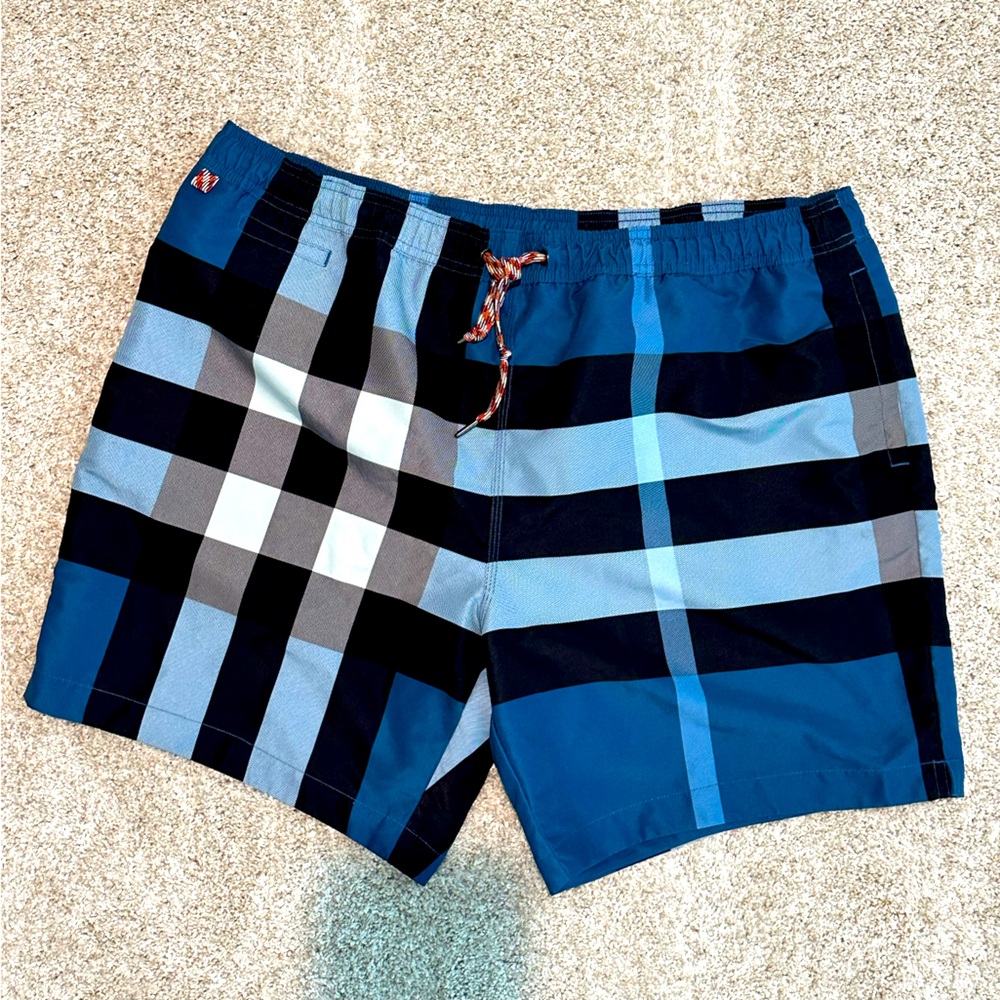 Burberry Men’s Blue and Black Check Swim Shorts